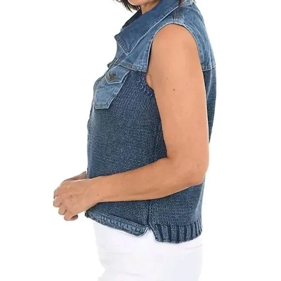 PBJ Blues Denim Sweater Vest Women's XL Indigo Casual Festival Coastal Summer - Picture 13 of 13